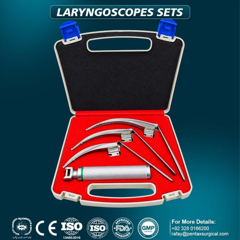 McCoy Flexi Tip Fiber Optic LED Laryngoscope Set Blades #2 #3 #4 with Medium Handle | Pentax Surgical