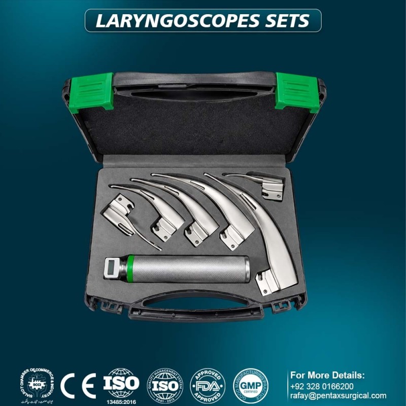 Fiber Optic MAC Laryngoscope Set 6 Blades 1 Handle & Premium Carry Case | Pentax Surgical