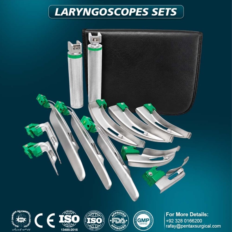 Laryngoscope Set 12PCS Intubation Blades + 2 Fiber Optic Handles Kit | Pentax Surgical